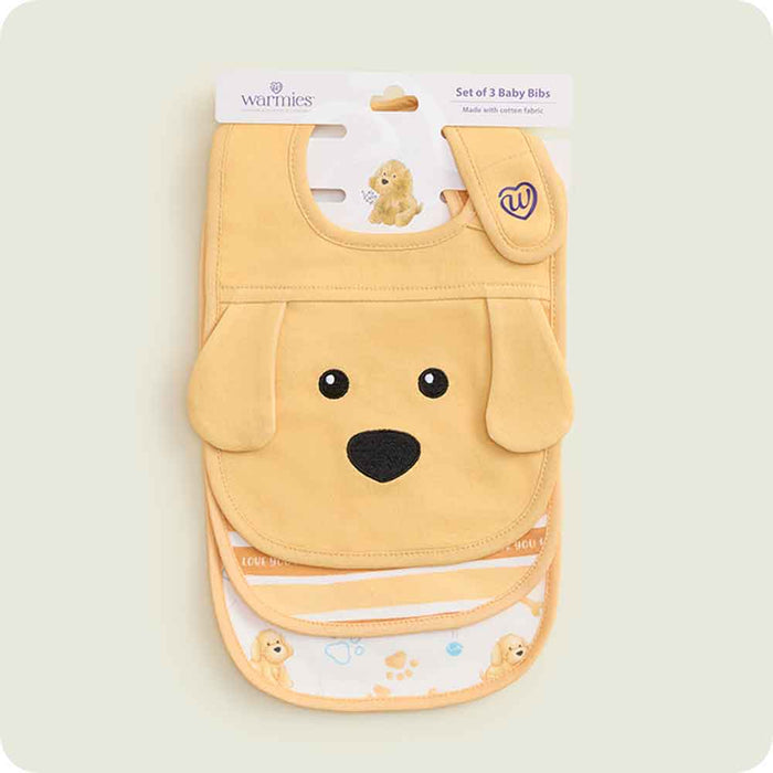warmies golden dog baby bib set